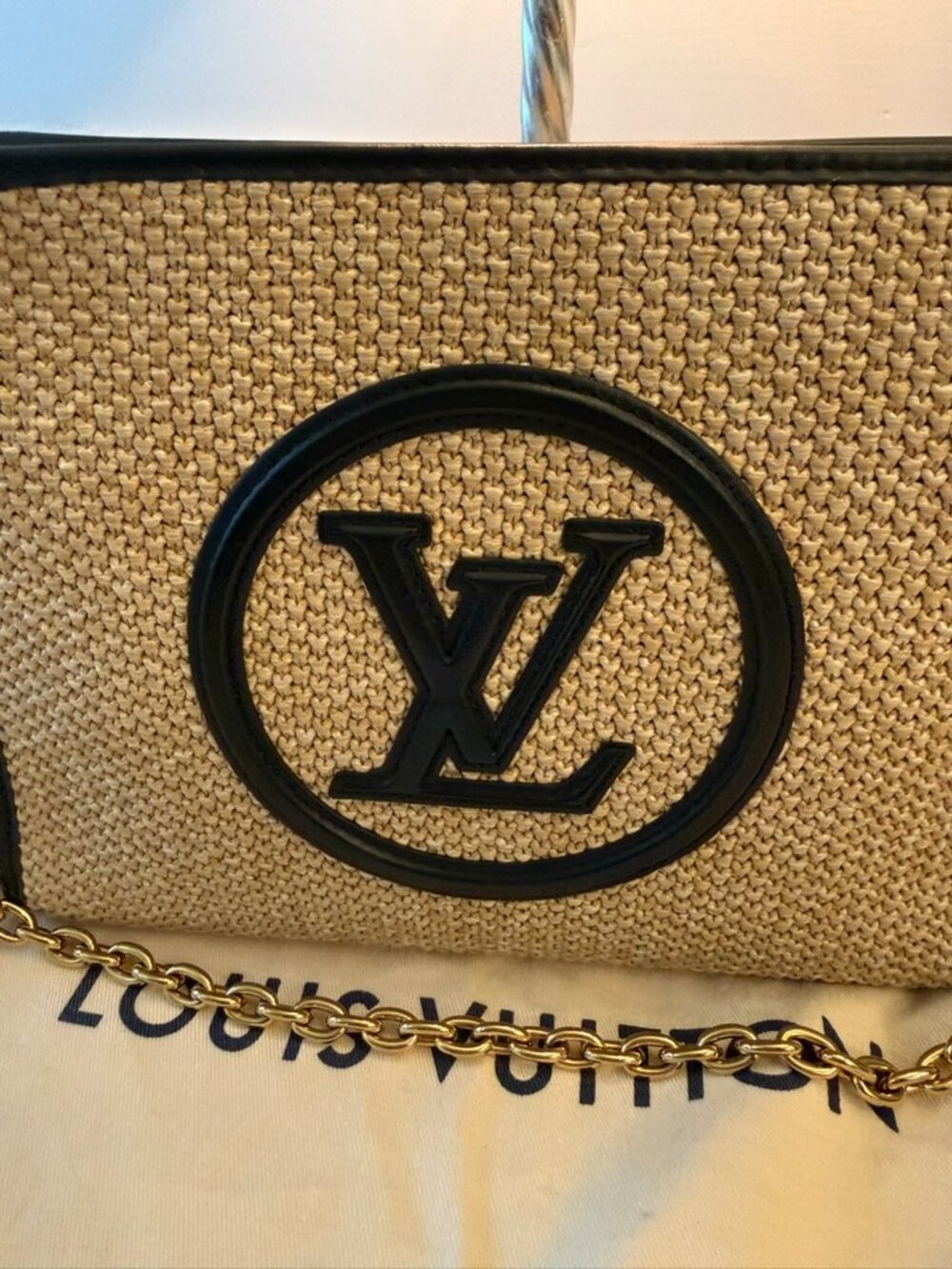 Louis Vuitton Toiletry Pouch On Chain Natural Raffia & Black Leather
